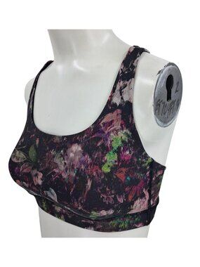 Lululemon Energy Floral Illusion Lattice Strap Back Sports Bra Size 4 Black